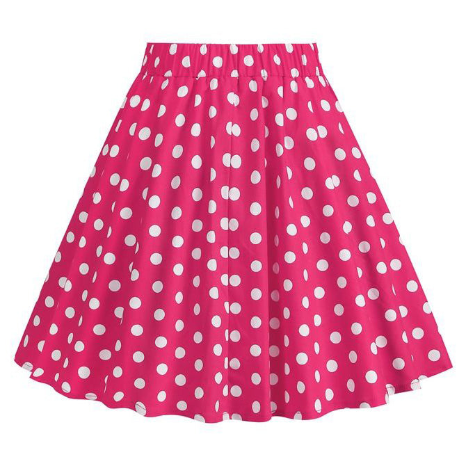 Girls Vintage Polka Dot Skirt 50s Flare A-Line Pleated 50s Skirt Rose