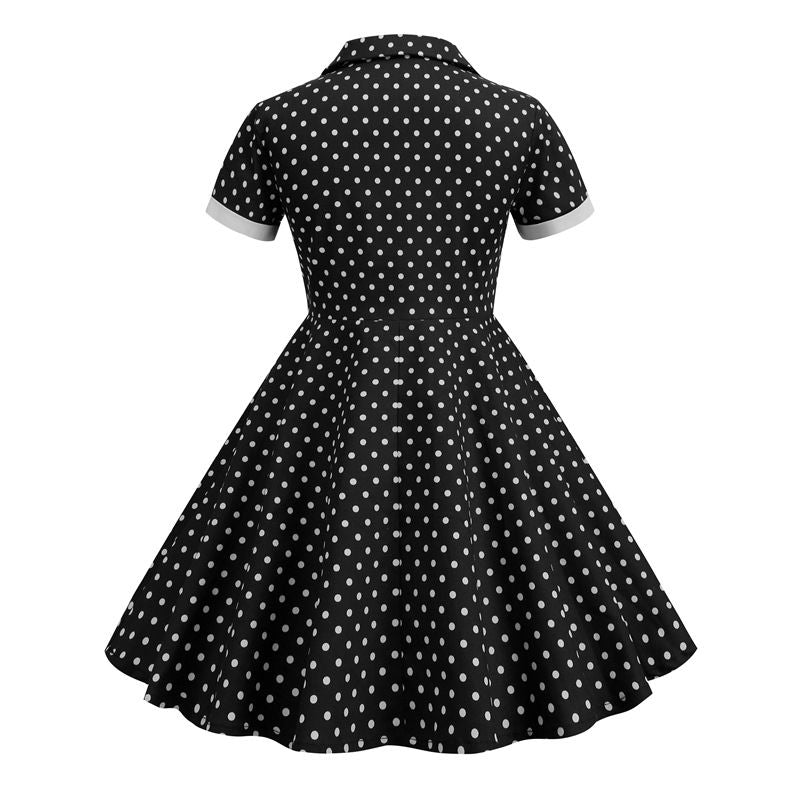 Girls Vintage Short Sleeved Polka Dots Dress Vintage Dinner Dress Black