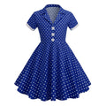 Girls Vintage Short Sleeved Polka Dots Dress Vintage Dinner Dress Blue