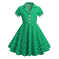 Girls Vintage Short Sleeved Polka Dots Dress Vintage Dinner Dress Green