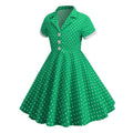 Girls Vintage Short Sleeved Polka Dots Dress Vintage Dinner Dress Green