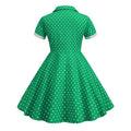 Girls Vintage Short Sleeved Polka Dots Dress Vintage Dinner Dress Green
