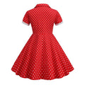 Girls Vintage Short Sleeved Polka Dots Dress Vintage Dinner Dress Red