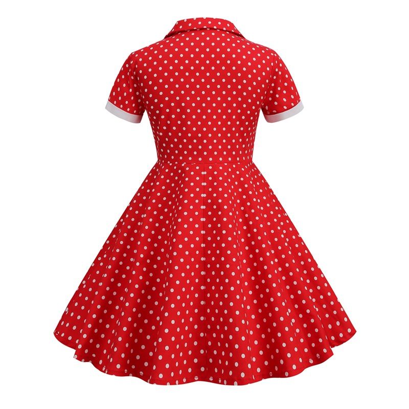 Girls Vintage Short Sleeved Polka Dots Dress Vintage Dinner Dress Red