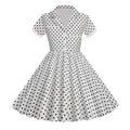 Girls Vintage Short Sleeved Polka Dots Dress Vintage Dinner Dress White