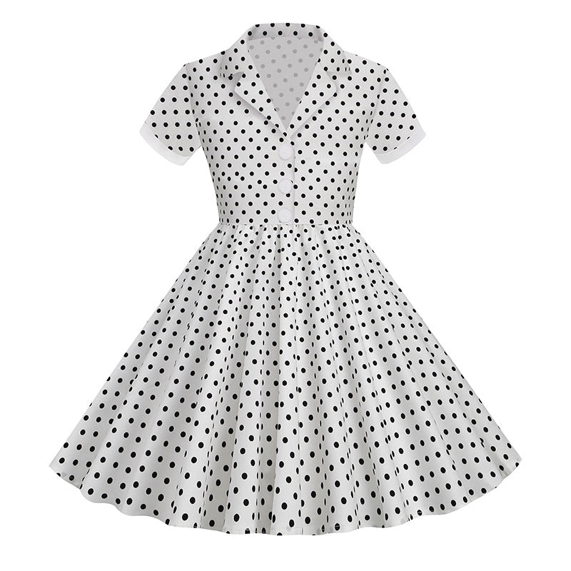 Girls Vintage Short Sleeved Polka Dots Dress Vintage Dinner Dress White