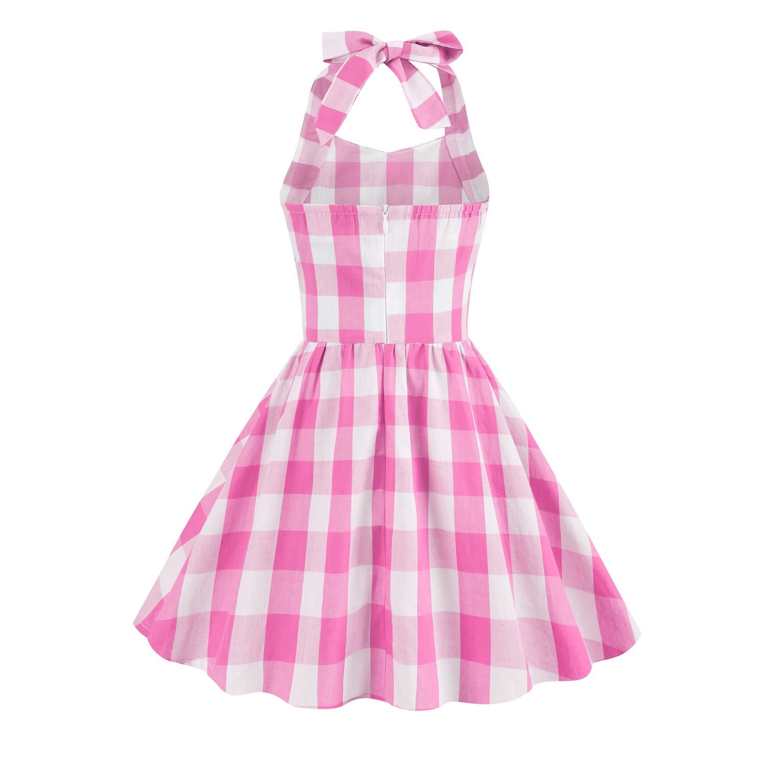 Kid Girls 50s Vintage Plaid Dress A Line Halter Neck Audrey Hepburn Dress Pink