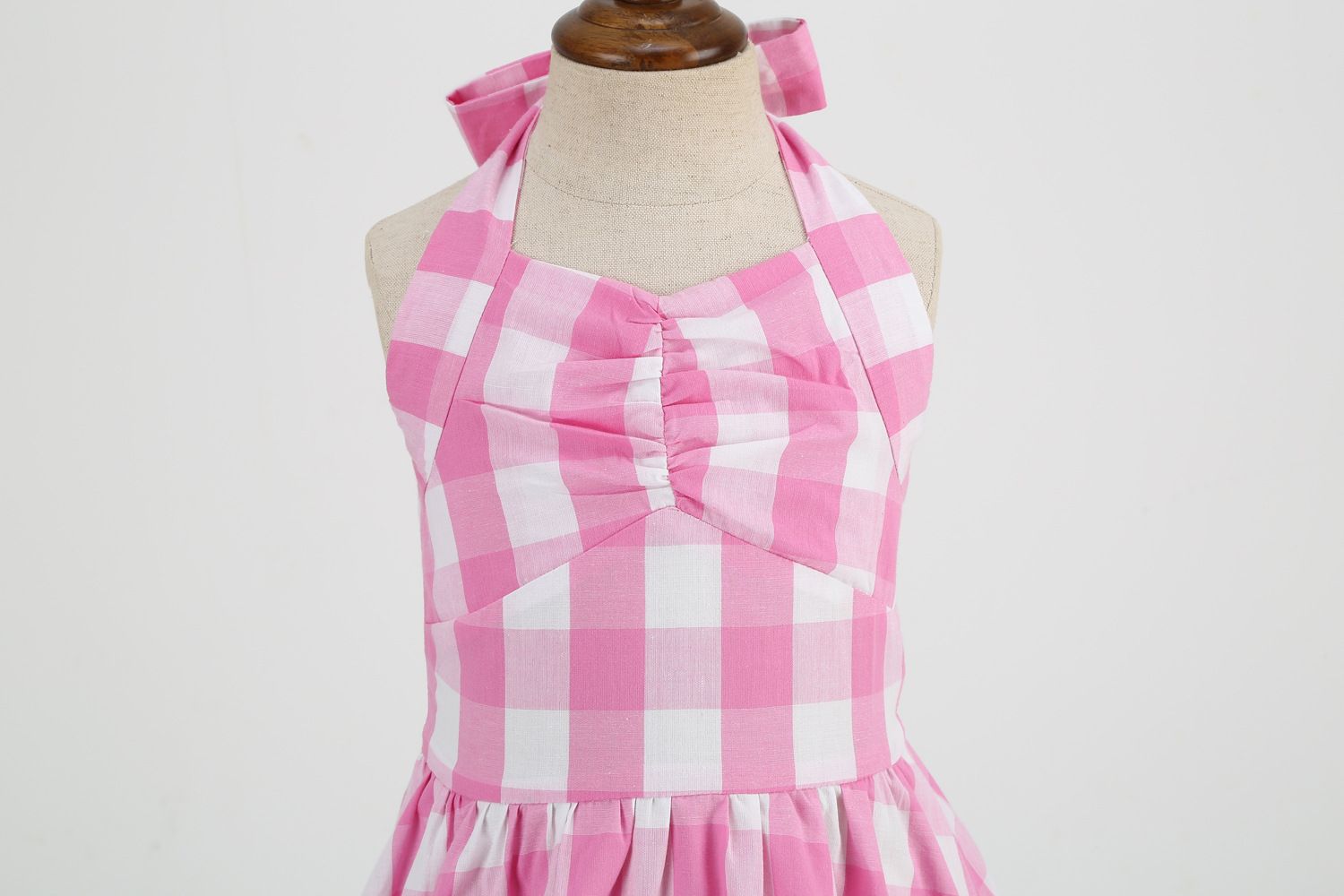 Kid Girls 50s Vintage Plaid Dress A Line Halter Neck Audrey Hepburn Dress Pink