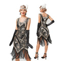 Plus Size 1920s Art Deco Fringed Sequin Dress Flapper Gatsby Costume Dress for Women Gold