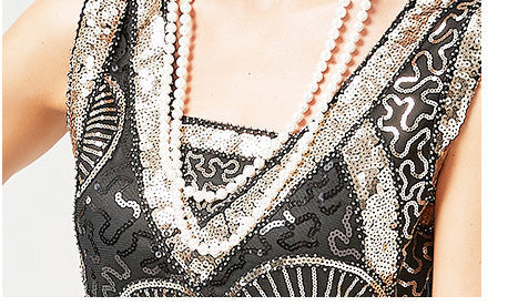 Plus Size 1920s Art Deco Fringed Sequin Dress Flapper Gatsby Costume Dress for Women Gold