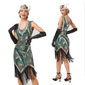 Plus Size 1920s Art Deco Fringed Sequin Dress Flapper Gatsby Costume Dress for Women Green
