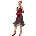 Plus Size 1920s Art Deco Fringed Sequin Dress Flapper Gatsby Costume Dress for Women Red