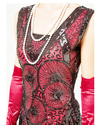 Plus Size 1920s Art Deco Fringed Sequin Dress Flapper Gatsby Costume Dress for Women Red