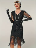 Plus Size 1920s Flapper Dress Gatsby Costume Fringed Sequin Art Deco Dress for Women Black