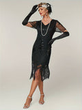 Plus Size 1920s Flapper Dress Gatsby Costume Fringed Sequin Art Deco Dress for Women Black