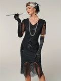Plus Size 1920s Flapper Dress Gatsby Costume Fringed Sequin Art Deco Dress for Women Black