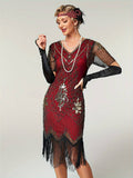 Plus Size 1920s Flapper Dress Gatsby Costume Fringed Sequin Art Deco Dress for Women Black Red
