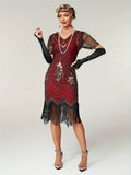 Plus Size 1920s Flapper Dress Gatsby Costume Fringed Sequin Art Deco Dress for Women Black Red