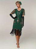 Plus Size 1920s Flapper Dress Gatsby Costume Fringed Sequin Art Deco Dress for Women Green