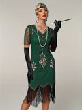 Plus Size 1920s Flapper Dress Gatsby Costume Fringed Sequin Art Deco Dress for Women Green
