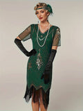 Plus Size 1920s Flapper Dress Gatsby Costume Fringed Sequin Art Deco Dress for Women Green