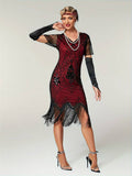 Plus Size 1920s Flapper Dress Gatsby Costume Fringed Sequin Art Deco Dress for Women Red