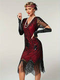 Plus Size 1920s Flapper Dress Gatsby Costume Fringed Sequin Art Deco Dress for Women Red