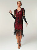 Plus Size 1920s Flapper Dress Gatsby Costume Fringed Sequin Art Deco Dress for Women Red