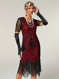 Plus Size 1920s Flapper Dress Gatsby Costume Fringed Sequin Art Deco Dress for Women Red