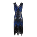 Plus Size 1920s Womens Gatsby Halloween Costume Flapper Dresses V Neck Fringed Dress Dark Blue