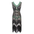 Plus Size 1920s Womens Gatsby Halloween Costume Flapper Dresses V Neck Fringed Dress Dark Green