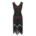 Plus Size 1920s Womens Gatsby Halloween Costume Flapper Dresses V Neck Fringed Dress Dark Red Black