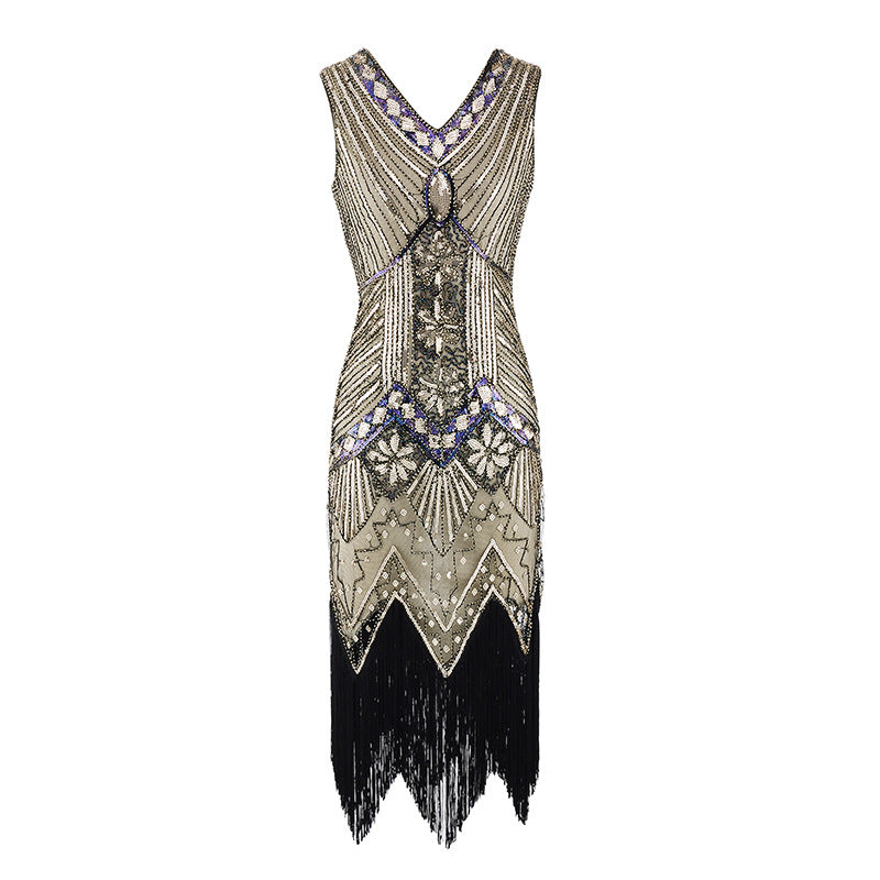 Plus Size 1920s Womens Gatsby Halloween Costume Flapper Dresses V Neck Fringed Dress Gold