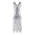 Plus Size Womens 1920s V Neck Beaded Fringed Gatsby Theme Flapper Costume Dress White