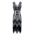 Plus Size Womens 1920s V Neck Beaded Fringed Gatsby Theme Flapper Costume Dress Black