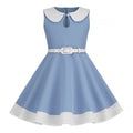 Retro Girls Vintage Sleeveless Doll Collar Dress Vintage Party Dress Blue