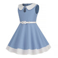 Retro Girls Vintage Sleeveless Doll Collar Dress Vintage Party Dress Blue