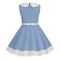 Retro Girls Vintage Sleeveless Doll Collar Dress Vintage Party Dress Blue