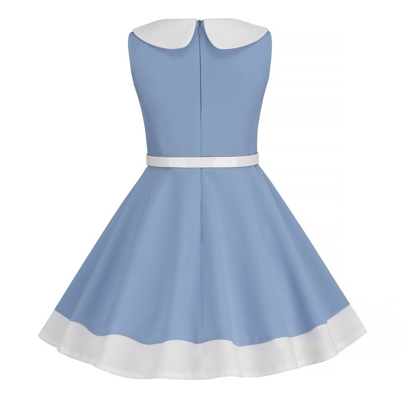 Retro Girls Vintage Sleeveless Doll Collar Dress Vintage Party Dress Blue