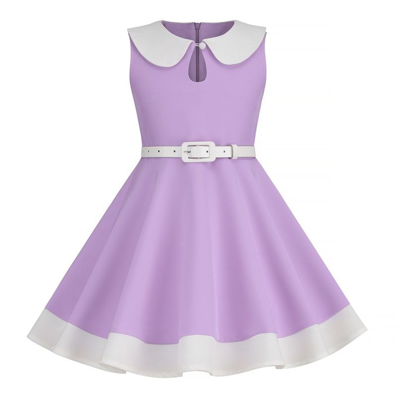 Retro Girls Vintage Sleeveless Doll Collar Dress Vintage Party Dress Purple