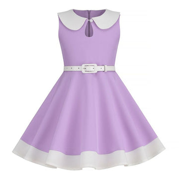Retro Girls Vintage Sleeveless Doll Collar Dress Vintage Party Dress Purple