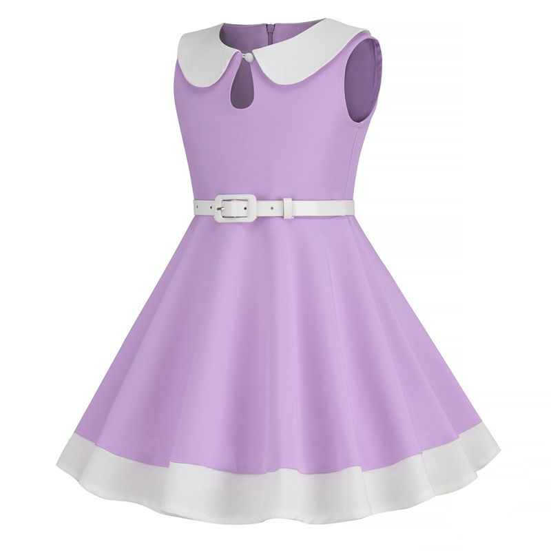 Retro Girls Vintage Sleeveless Doll Collar Dress Vintage Party Dress Purple