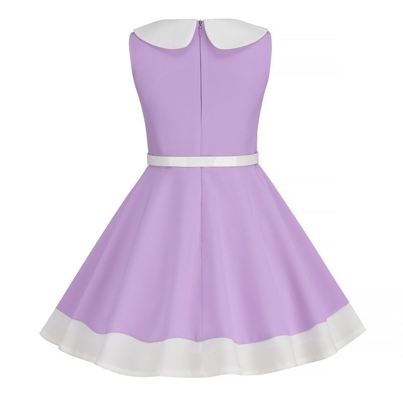 Retro Girls Vintage Sleeveless Doll Collar Dress Vintage Party Dress Purple