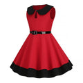 Retro Girls Vintage Sleeveless Doll Collar Dress Vintage Party Dress Red