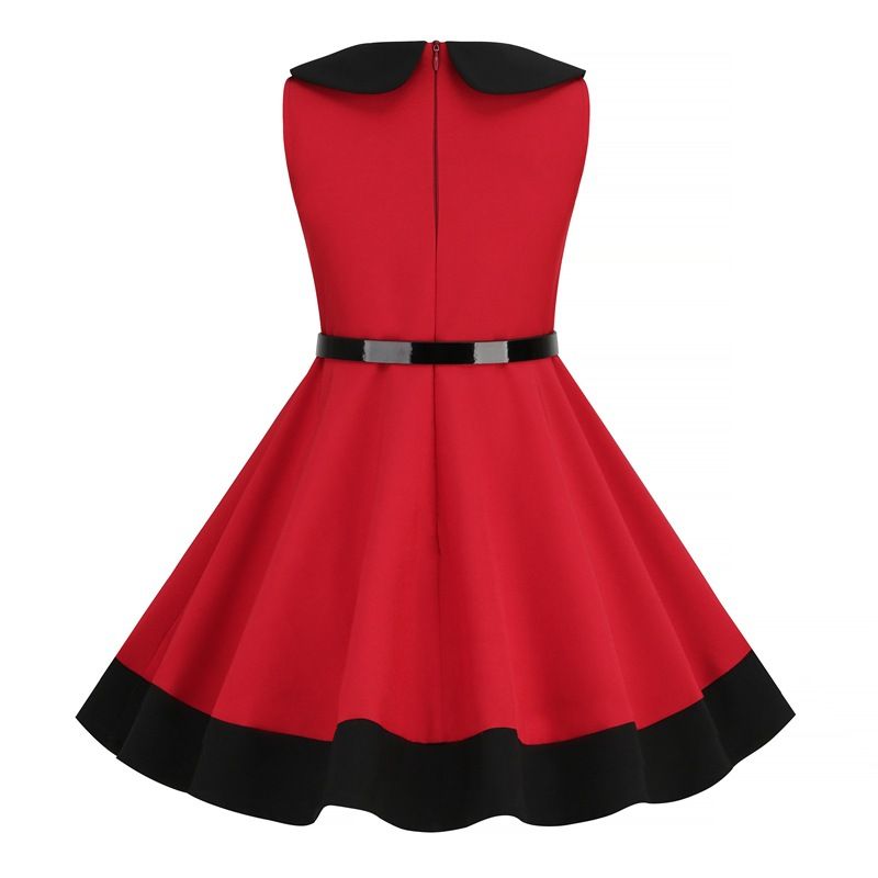 Retro Girls Vintage Sleeveless Doll Collar Dress Vintage Party Dress Red