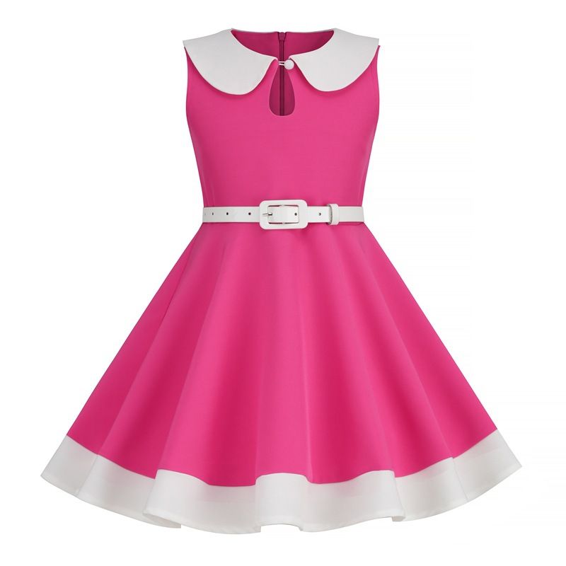 Retro Girls Vintage Sleeveless Doll Collar Dress Vintage Party Dress Rose
