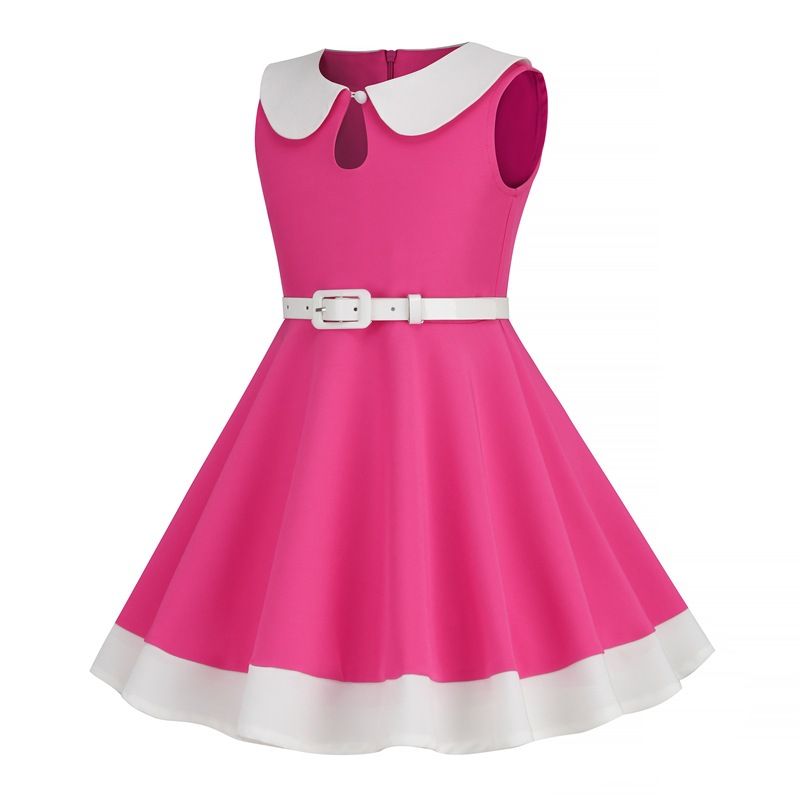 Retro Girls Vintage Sleeveless Doll Collar Dress Vintage Party Dress Rose