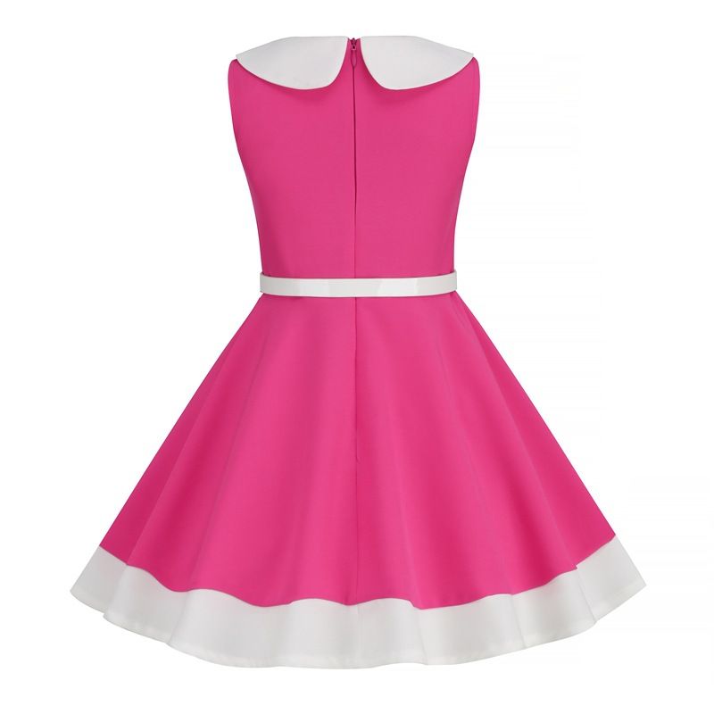 Retro Girls Vintage Sleeveless Doll Collar Dress Vintage Party Dress Rose