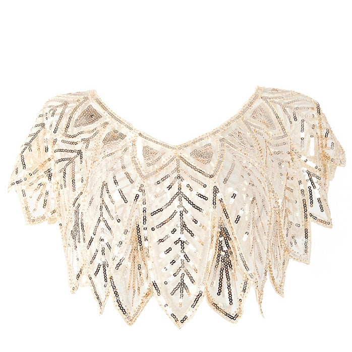 Sequin Beaded Evening Cape 1920s Fringed Shawl Wraps Wedding Bridal Shawl Scarf Beige