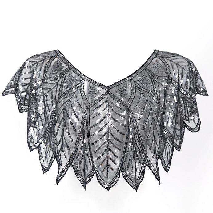 Sequin Beaded Evening Cape 1920s Fringed Shawl Wraps Wedding Bridal Shawl Scarf Black